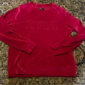 Zyia Active Pink Velour Sweatshirt L Soft Spell Out Cozy Lounge B3